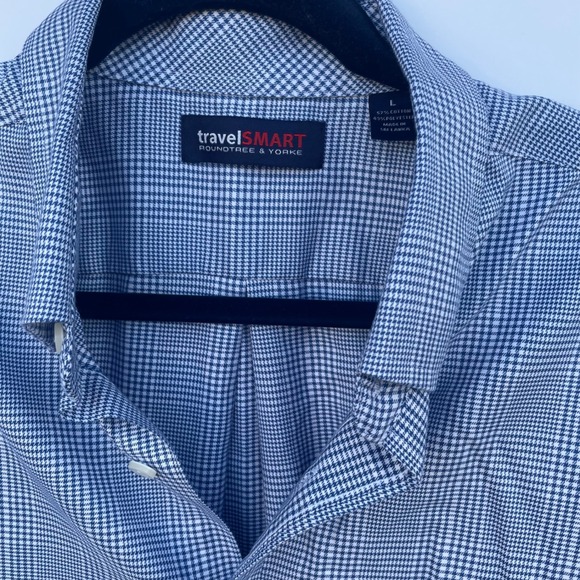 Roundree & Yorke TravelSmart Mens Blue Houndstooth Short Sleeve Button Down L - Picture 5 of 6